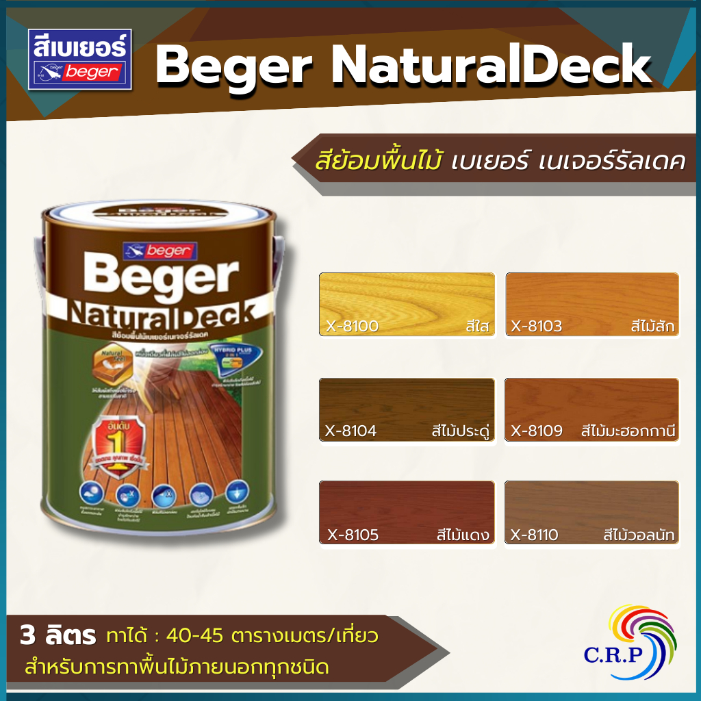 สีย้อมไม้ Beger NaturalDeck  เบเยอร์ เนเจอร์รัลเดค สีทาพื้น ฟิล์มเนียน ภายนอก สีทาพื้นระเบียง ( 1 แกลลอน )