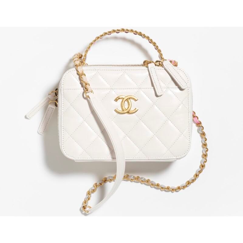 Chanel/white glossy/กระเป๋าเครื่องสำอาง/กระเป๋าถือ/กระเป๋าสะพาย/ของแท้ 100%