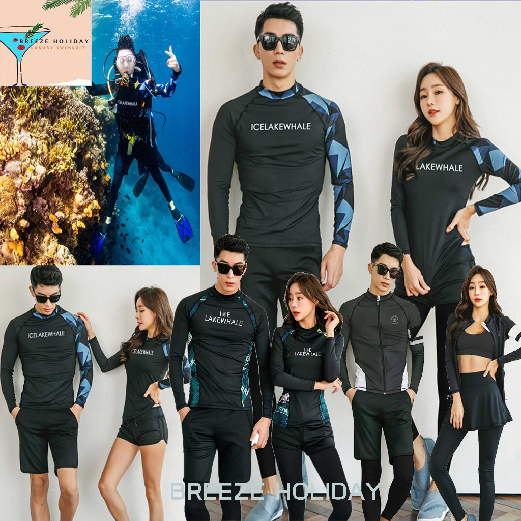 ชุดว่ายน้ำคู่​ ชุดว่ายน้ำผู้ชาย ชุดดำน้ำ ICELAKEWHALE สวมใส่​กันแดด