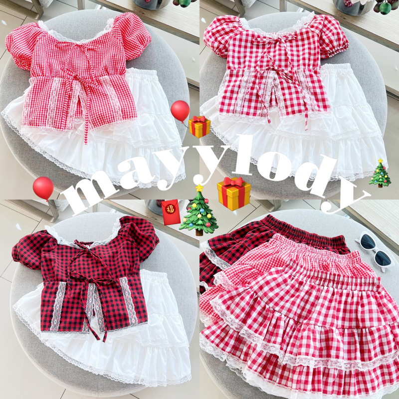 ❤️mayylody❤️ (ขายเเยกชิ้น) เสื้อเวียดนาม / กระโปรง ลายสก็อตต้อนรับเทศกาล คริสต์มาส สีแดง มาเเรงที่สุดในตอนนี้ น่ารักสุดๆ