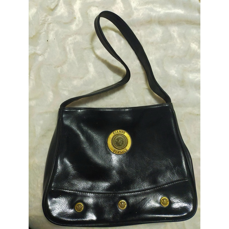 GENUINE VINTAGE VERSACE BLACK LEATHER BAG
