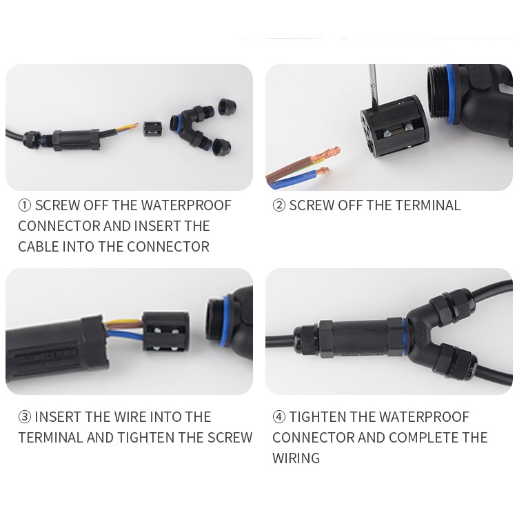 คอนเนคเตอร์กันน้ำ แบบตัว Y ขั้วต่อสายไฟกันน้ำ ข้อต่อกันน้ำ IP68 Waterproof Connector แบบขันน็อต ราคา ถูกที่สุด ดีลบีเคเค แกลเลอรีภาพที่ 2