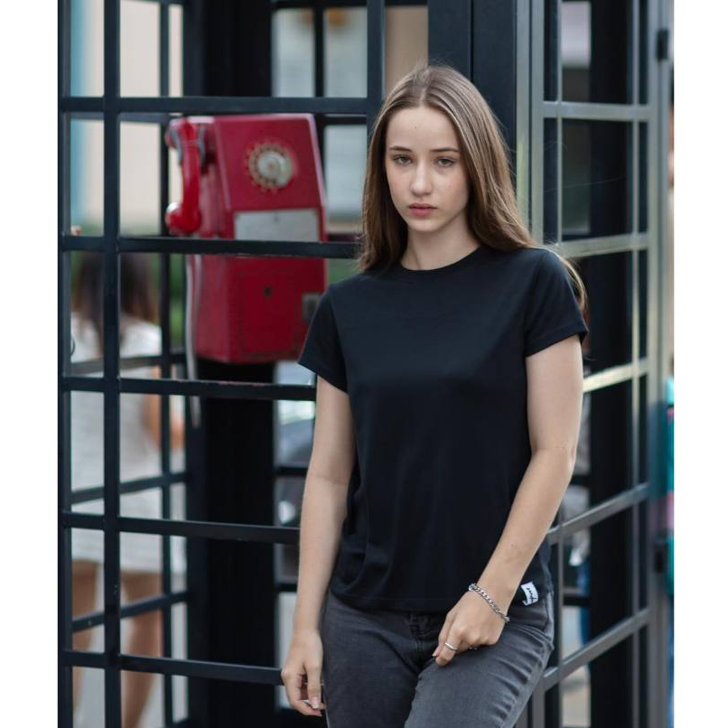 SENDAI เสื้อยืดคอกลมผู้หญิง สีดำ