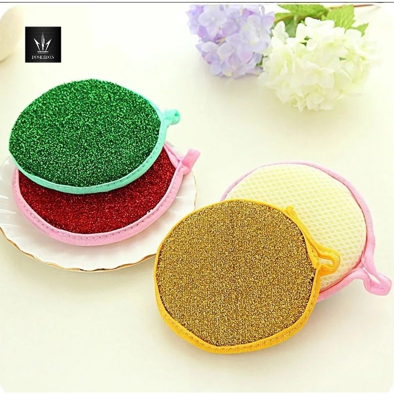 ฟองน้ําไมโครไฟเบอร์ทําความสะอาดอเนกประสงค์ ฟองน้ำกลมมี2ด้านคละ