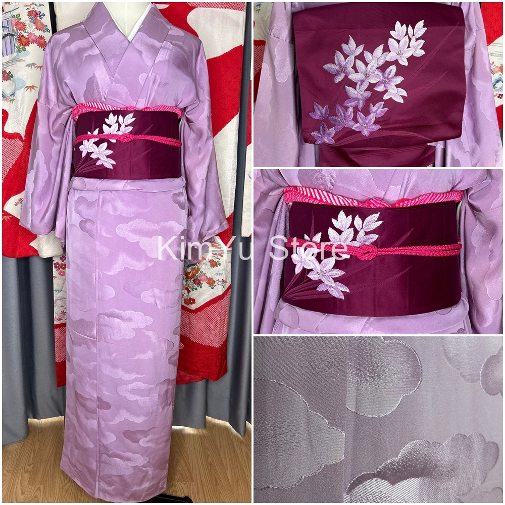 พร้อมส่ง Set Kimono กิโมโน สีม่วง มือสองของแท้จากญี่ปุ่น
