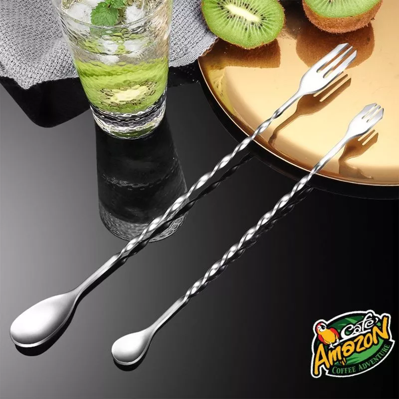 [St.Coco Cafe]ช้อนค็อกเทล สแตนเลส ปลายส้อม ด้ามเกลียว ยาว 26/32cm Bar Spoon