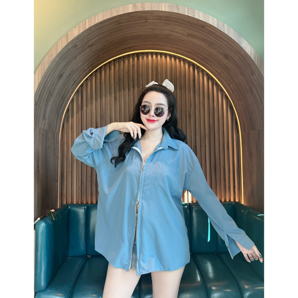 เสื้อเชิ้ตแขนยาวผ้าไหมอิตาลีซิปหน้ากระเป๋าหน้า พร้อมส่ง ( M103 ) A2211