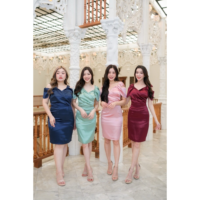 D164 เดรสสั้นออกงาน เดรสไปงาน มาเพิ่ม S m l xl งานสวยผ้าเปเป้เงา ส่งฟรีด่วน