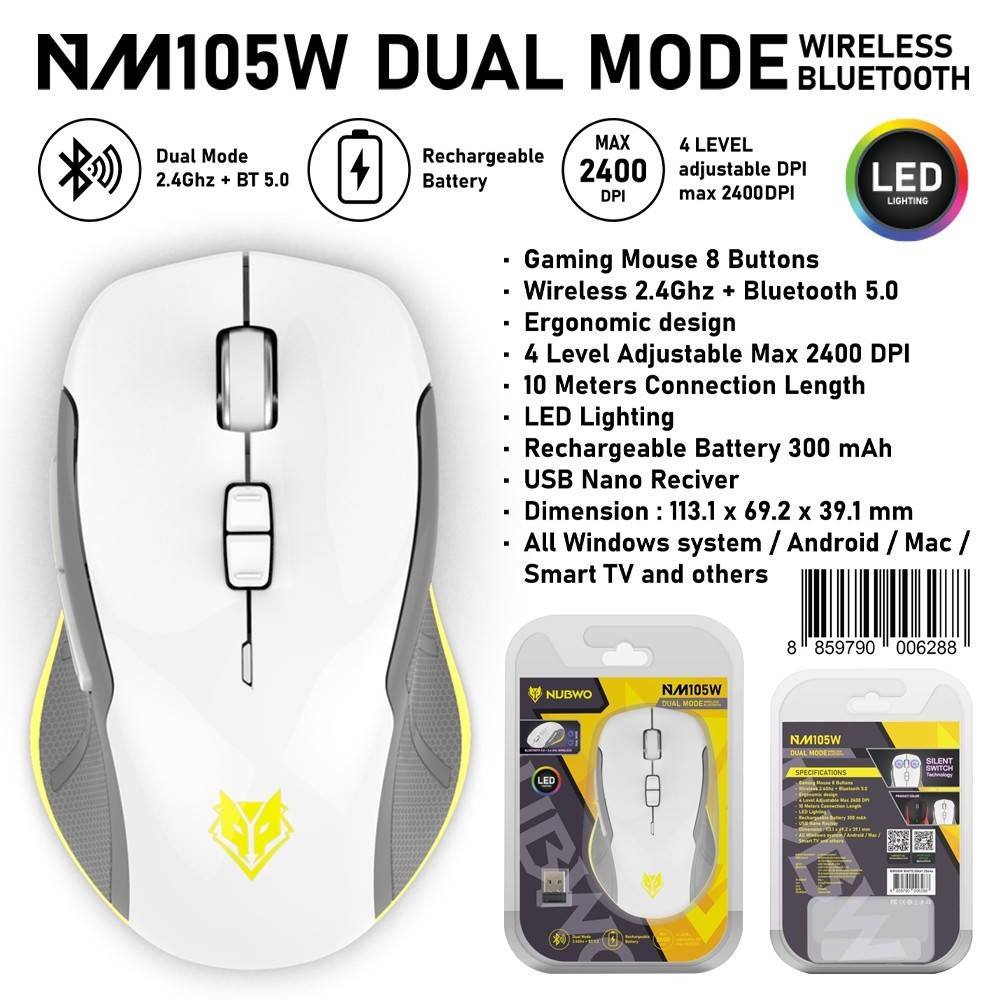 เมาส์ไร้สาย DUAL MODE WIRELESS & BLUETOOTH 🍅 NUBWO NM-105W ใช้งานได้ดี ใช้ทน