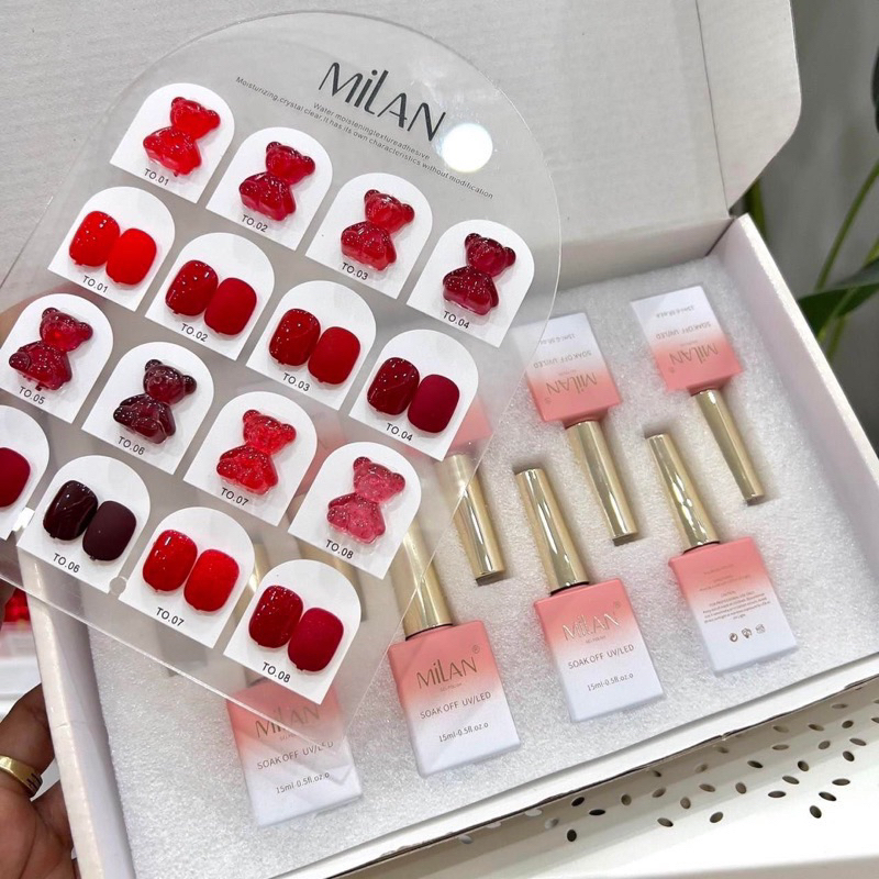 พร้อมส่ง ชุดสี Milan โทนแดง ชุด 8 สี เนื้อสีแน่น สีสวย ตรงปก สีทาเล็บเจลสีแดง สีเจลโทนแดง แถมฟรีชาร์ตโชว์สีแบบสำเร็จ