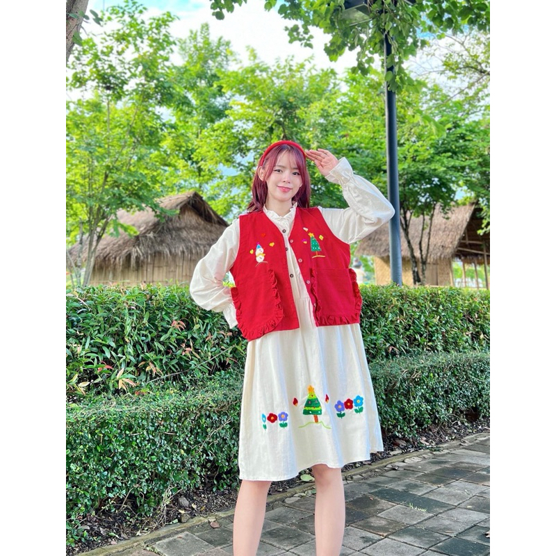 พร้อมส่ง 𝑲𝒉𝒖𝒏𝒏𝒖 𝒔𝒆𝒕 ชุดเซ็ตคุณหนู 𝟐ชิ้น ปักคริสต์มาส