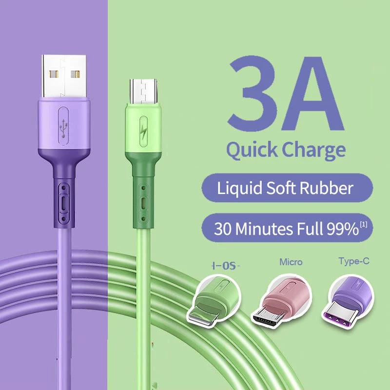 สายชาร์จซิลิโคน สายชาร์จเร็ว 3A สำหรับไอโฟน/Micro USB/Type-C Fast Charging ถ่ายโอนข้อมูลได้ สายชาร์จไทป์ c