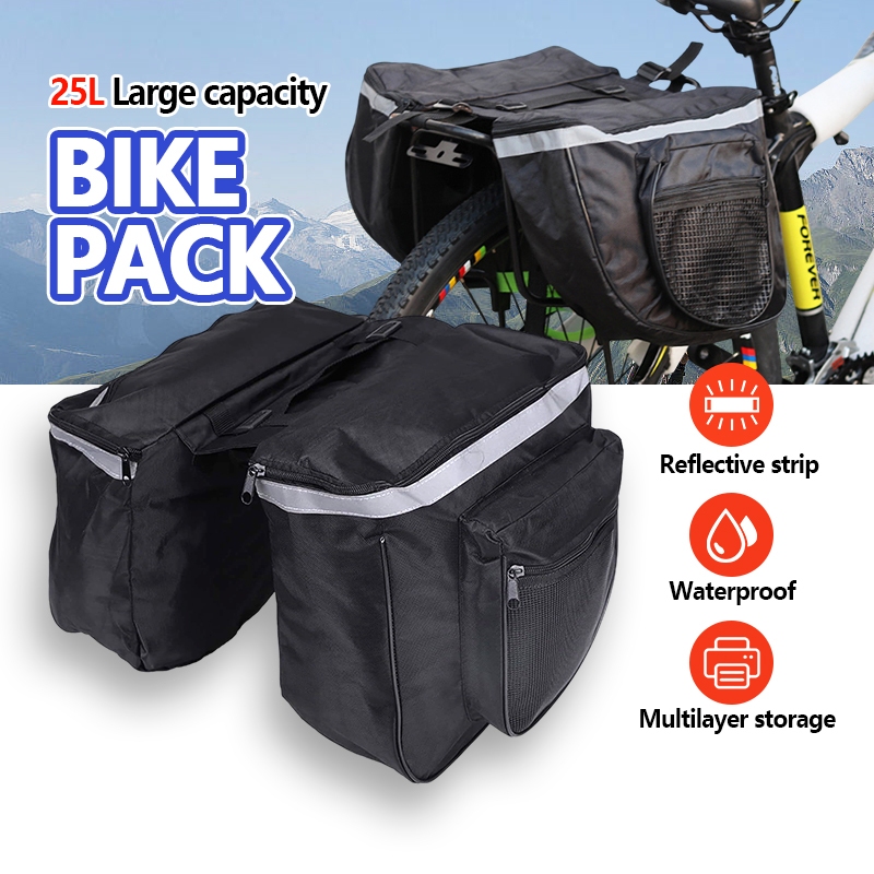 กระเป๋าติดท้ายรถจักรยาน 25L กันน้ำ 2ช่องกระเป๋า Mountai ขี่จักรยาน Rack Back กระเป๋าท้ายเบาะหลังจักรยาน