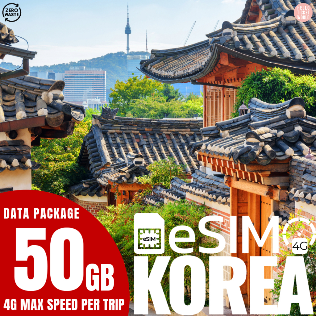 eSIM KOREA อีซิมเกาหลี - ดาต้าแพคเกจท่องเที่ยวเกาหลีใต้ 3-20วัน เน็ต4Gเต็มสปีด Unlimited Data Package ซิมเกาหลี