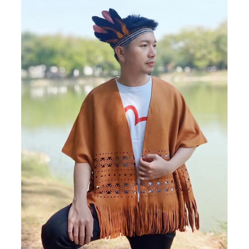 คาดผมขนนก ที่คาดผมคาวบอย ที่คาดผมสไตล์โบฮีเมี่ยน ผู้ชาย โทนดำน้ำตาล แซมส้ม พร้อมส่ง