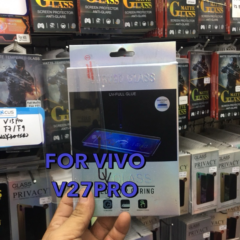 VIVO V27/V27PRO/V29 ฟิล์มกันรอย ฟิล์มกันรอยหน้าจอ ฟิล์มกระจกกาวUV แบบใสทั้งแผ่น (UV Curved Glass) พร้อมอุปกรณ์ติดตั้ง