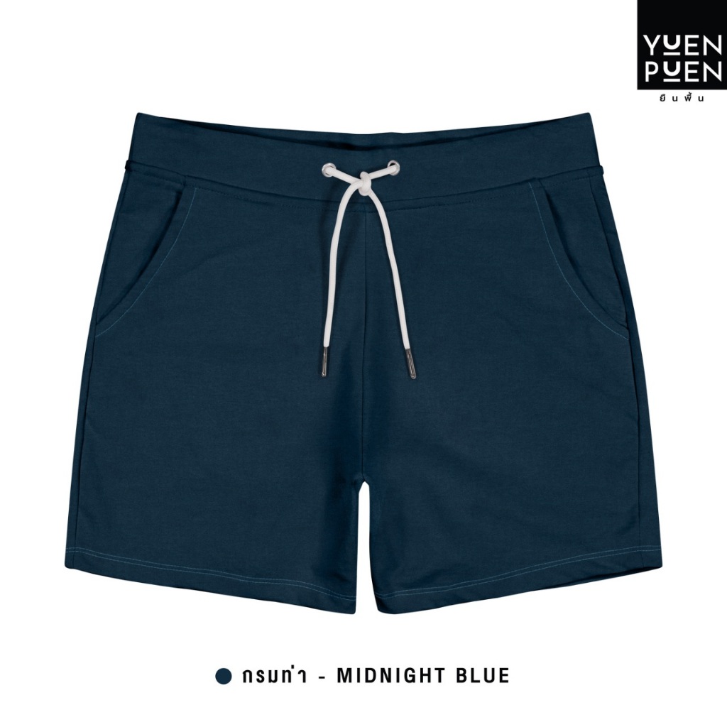 YuenPuen ยืนพื้น กางเกงขาสั้น สีกรมท่า รุ่น French Terry ผ้าเกล็ดปลา ยืดหยุ่น นุ่มอยู่ทรง ใส่สบาย