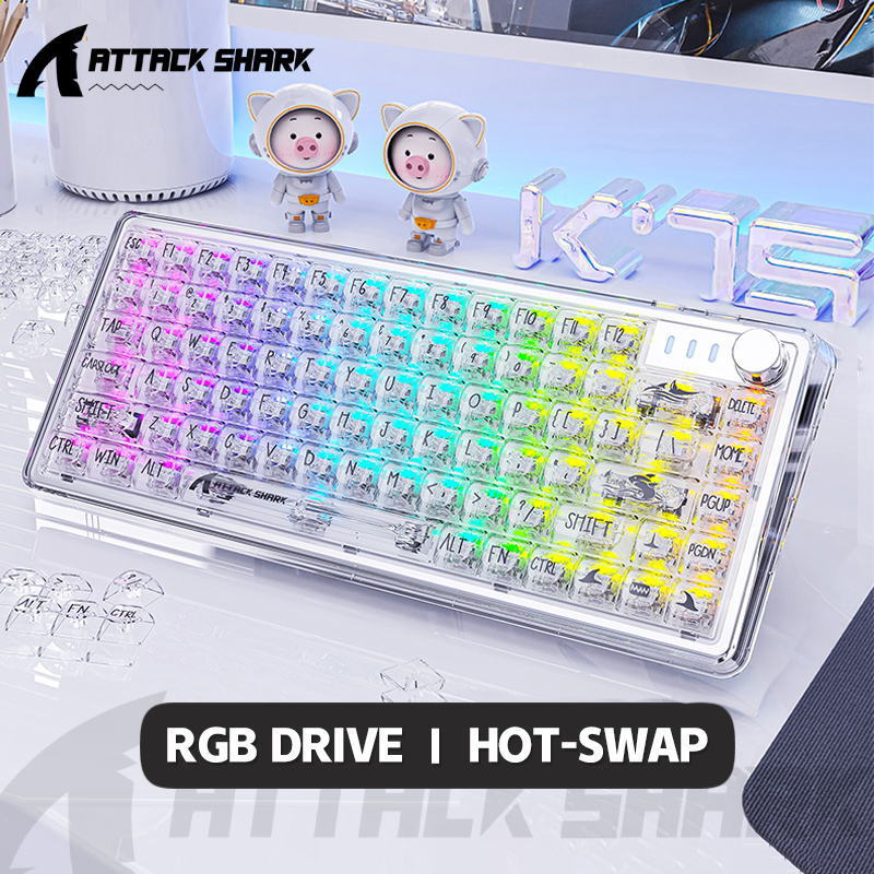 Attack Shark K75คีย์บอร์ดไร้สาย Gasket mechanical keyboard แป้นพิมพ์ สวิตช์ 75 คีย์ สําหรับแล็ปท็อป PC