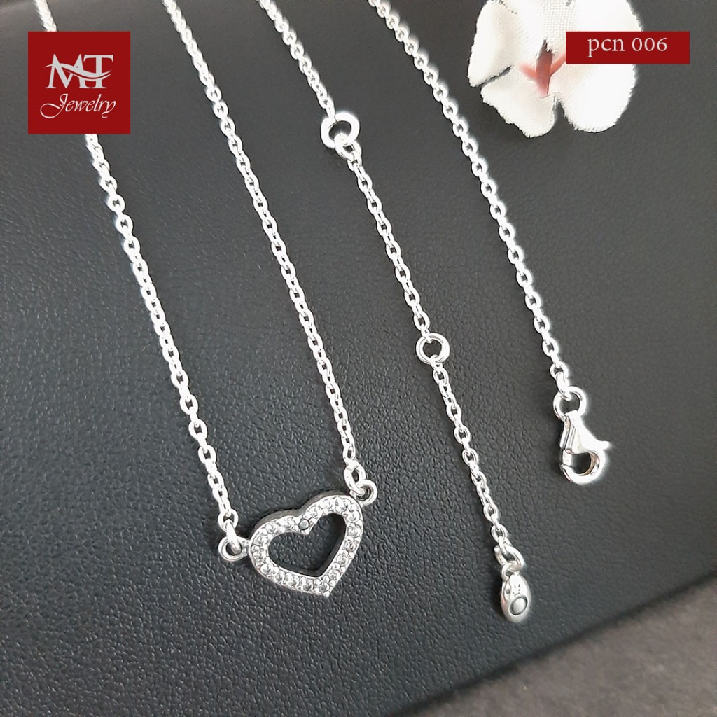 MT สร้อยคอพร้อมจี้ รูปหัวใจ ประดับเพชรสวิส ชุบเงินแท้ ยาว 16 18 นิ้ว (pcn006) MT Jewelry มณีธารา