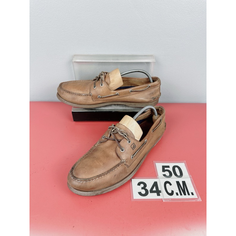รองเท้าหนังแท้ Sperry Sz.15us50eu34cm สีน้ำตาล ทรงBoat Shoes พื้นเย็บ สภาพสวยมาก ไม่ขาดซ่อม