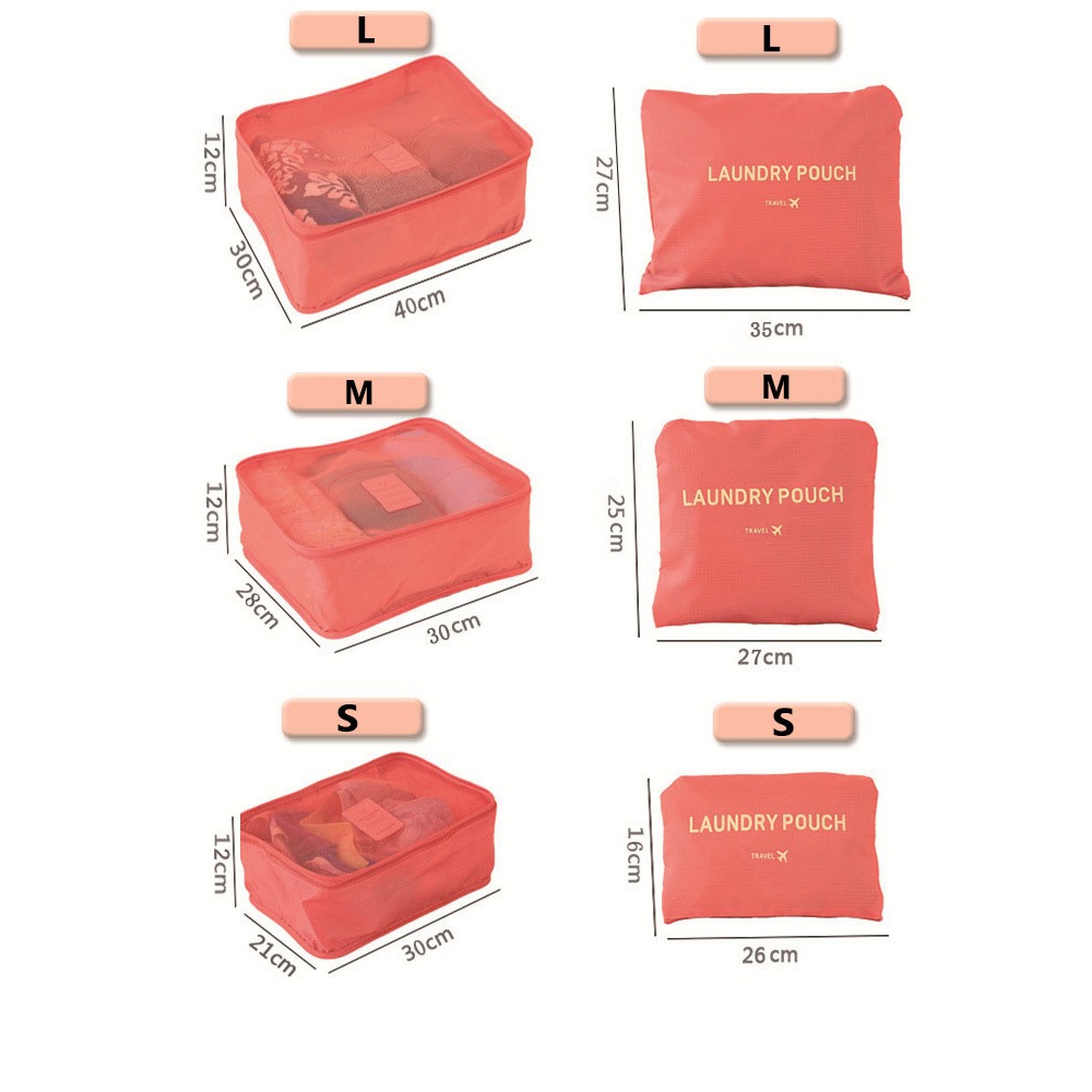 กระเป๋าจัดระเบียบ 6 ชิ้น กระเป๋าเก็บของ travel storage bag สำหลับเดินทาง กระเป๋าเก็บของ ถุงเก็บซิปหนา ถุงเก็บซิปหนา