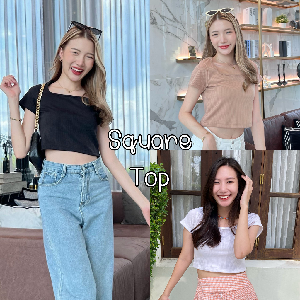 88story.th - Square top 5 สี พร้อมส่ง เสื้อครอปคอเหลี่ยม ผ้าร่องอย่างดีสีใส่เข้ากับทุกชุด