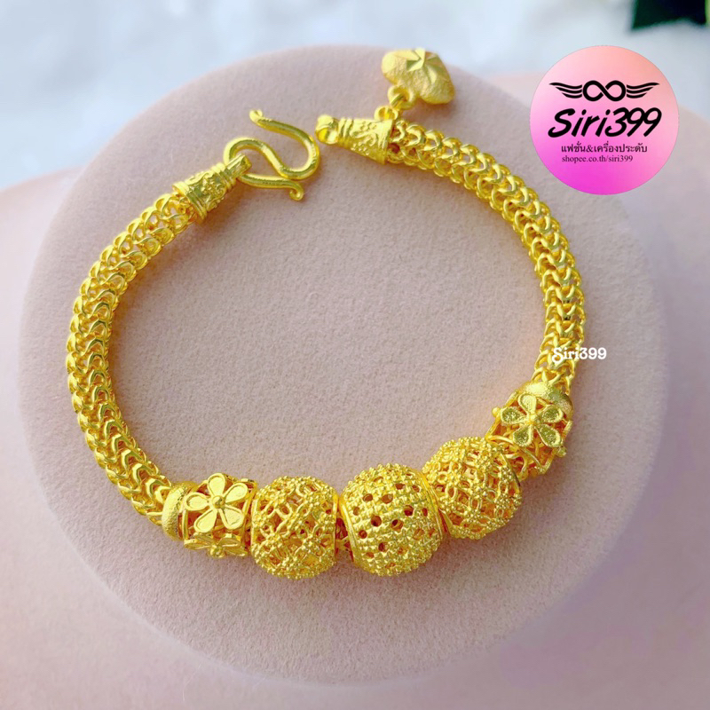 สร้อยข้อมือทองเหมือนแท้ 1บ. หกเสาประดับลาย ยาว6-8.5นิ้ว siri399 สร้อยข้อมทอทองเคลือบแก้ว ข้อมือหนัก1บาท ชุบทอง