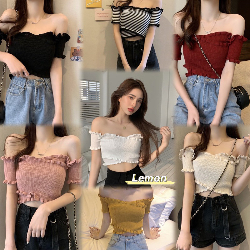 Lalisa พร้อมส่ง เสื้อปาดไหล่สีพื้น เปิดไหล่ สม็อกไขว้หน้า งานสวยผ้า ใส่นุ่มสบายไม่คันไหมพรม ใส่ไปทะเล ไปคาเฟ่ งานสวยสุด