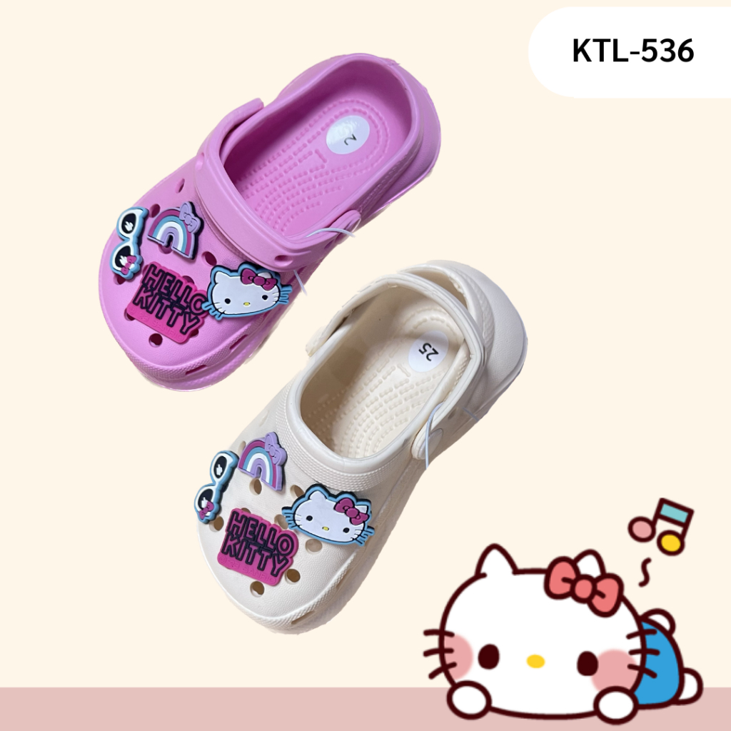 รองเท้าแตะหัวโตเด็กหญิง Sanrio Hello Kitty รองเท้าแตะคิตตี้ สีชมพู สีขาว ทรง Crocs
