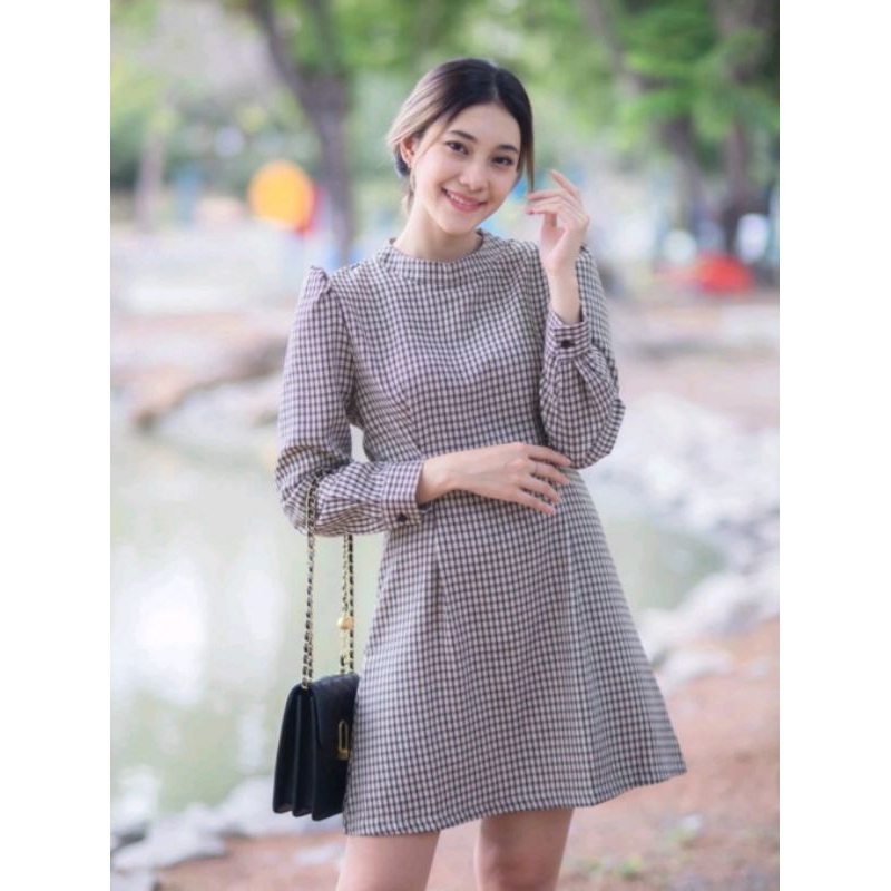 🍒One Friday Shop🍒*ส่งต่อ*มือสอง ชุดเดรส แขนยาว ลายสก็อต แบรนด์ DAZY  สภาพใหม่