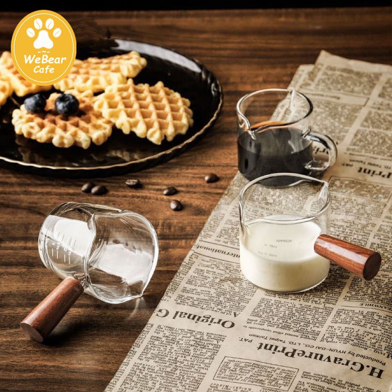 WeBear Cafe แก้วตวง กาแฟ ด้ามไม้ สองปากเท แก้วช็อต 75-150มิลลิลิตร LKHR