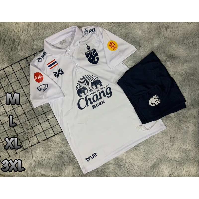 ชุดบอลชุดกีฬาทีมไทยคอปกเสื้อพร้อมกางเกงผ้านิ่มเย็นใส่สบาย