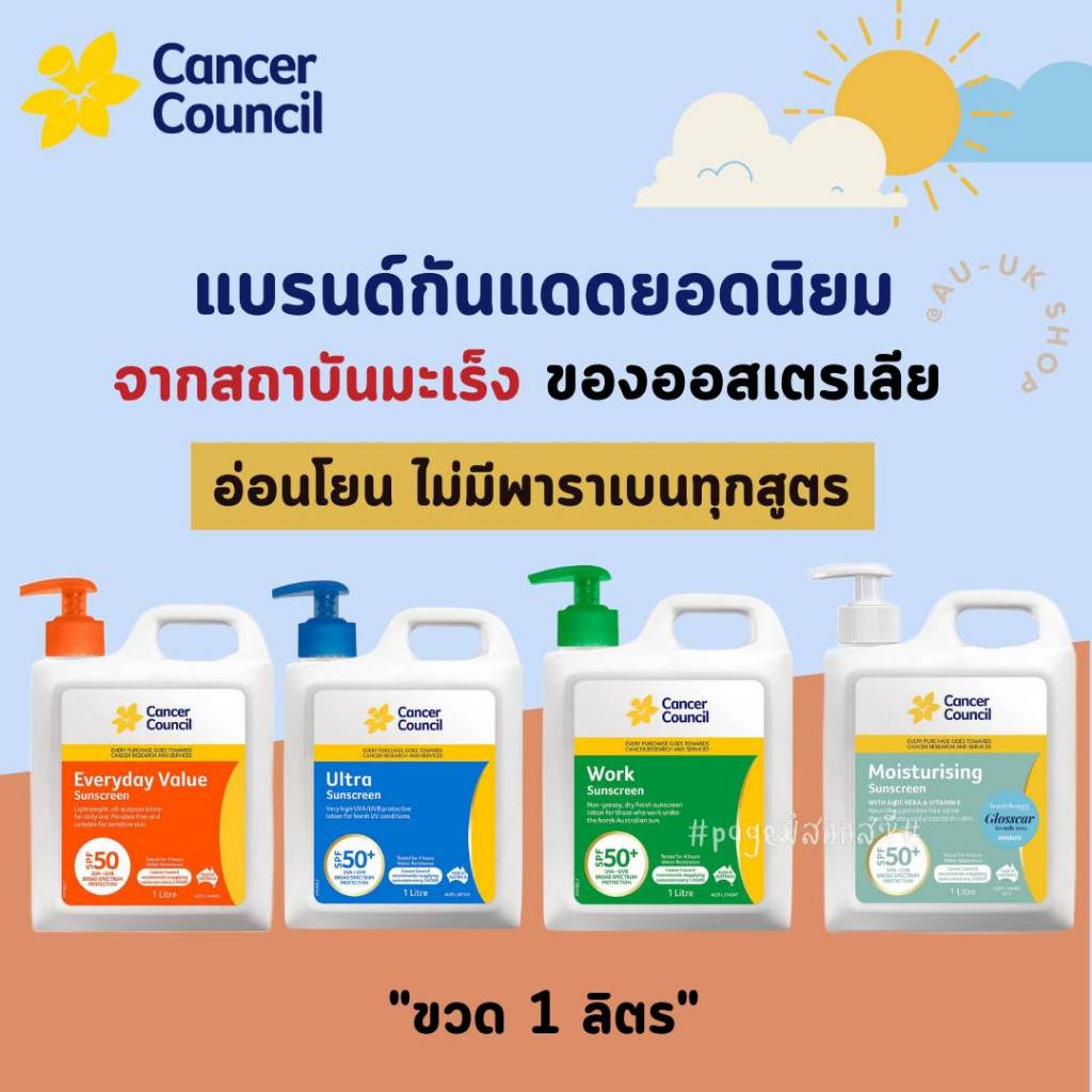 Cancer Council Sunscreen 1 ลิตร​ ครีมกันแดด​ นำเข้าจากออสเตรเลีย​