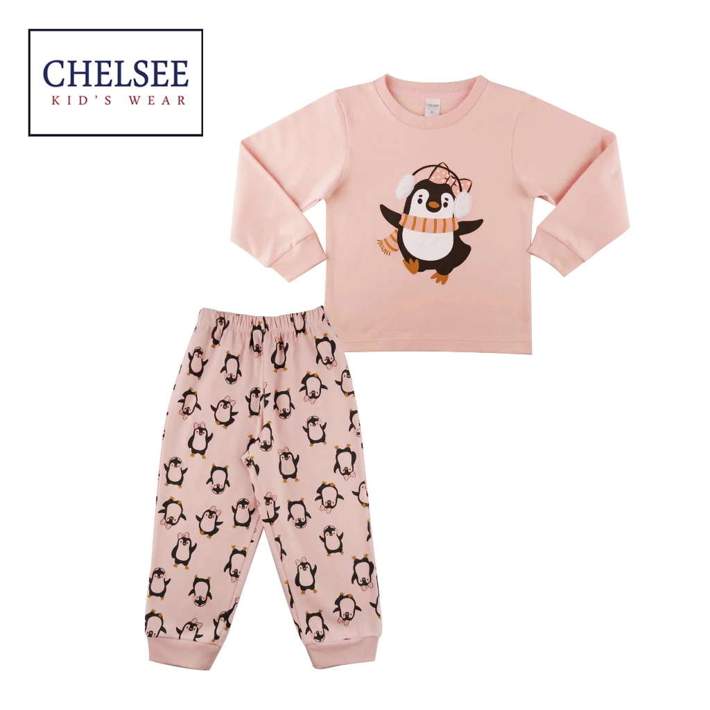 Chelsee ชุดนอนแขนยาว เด็กผู้หญิง รุ่น 237965 ลายแพนกวิน อายุ 2-10 ปี ผ้า Cotton Interlock ผ้านิ่ม ไม่หนาไม่บาง