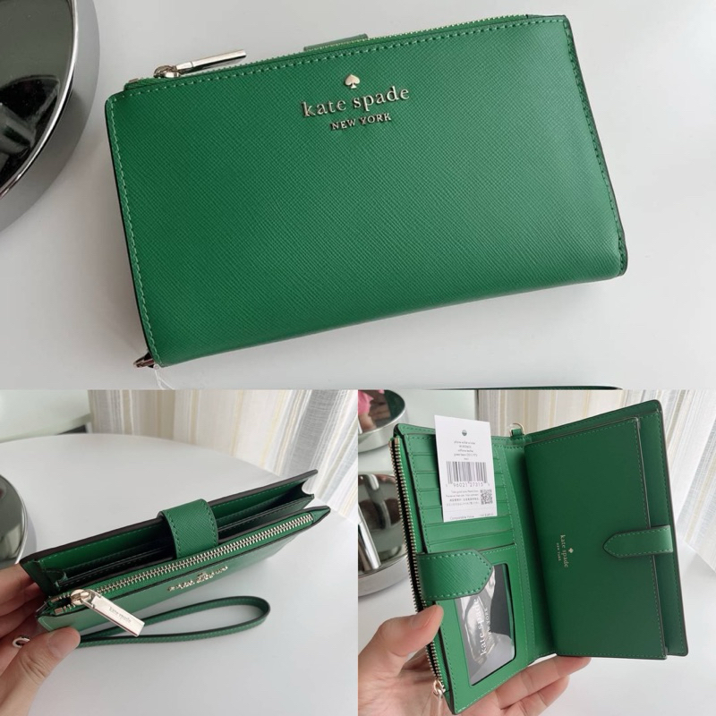 🎀 (สด-ผ่อน) กระเป๋าสตางค์ ใส่มือถือ WLR00633 New Kate Spade Staci Saffiano Leather Phone Wallet Wristlet Wallet