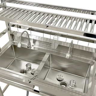 อ่างล้างจาน 2 หลุม 120x60x80 ซิงค์ล้างจาน 2 หลุม ที่คว่ำจาน Double Bowl Sink // SK120-60-ST237