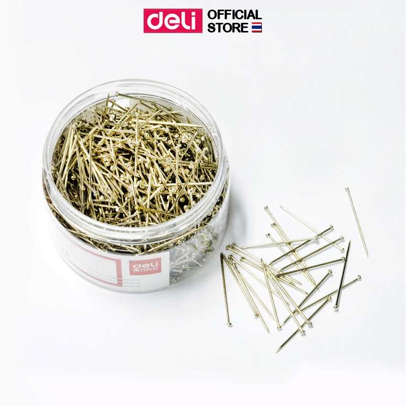 เข็มหมุดปักกระทง Deli เข็มหมุด ตะปูเข็ม (บรรจุ 100 กรัม) เข็มยาว 27mm. เข็มปักอเนกประสงค์ ทำงานศิลปะ อุปกรณ์การเรียน