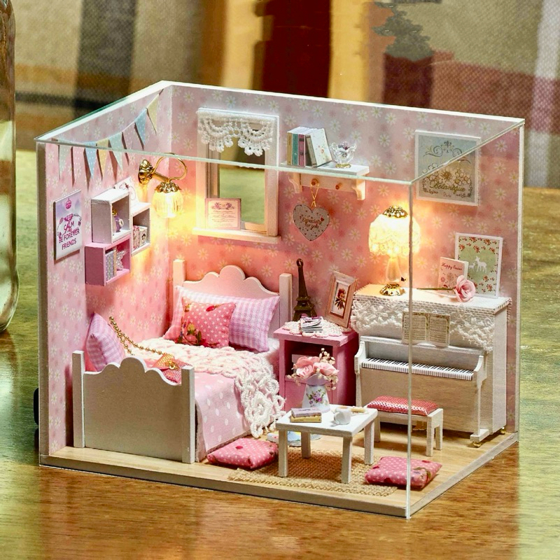 บ้านจิ๋ว มีฝาครอบกันฝุ่น รุ่น Miniature Series ประกอบเอง ของจิ๋ว บ้านไม้ บ้านตุ๊กตา