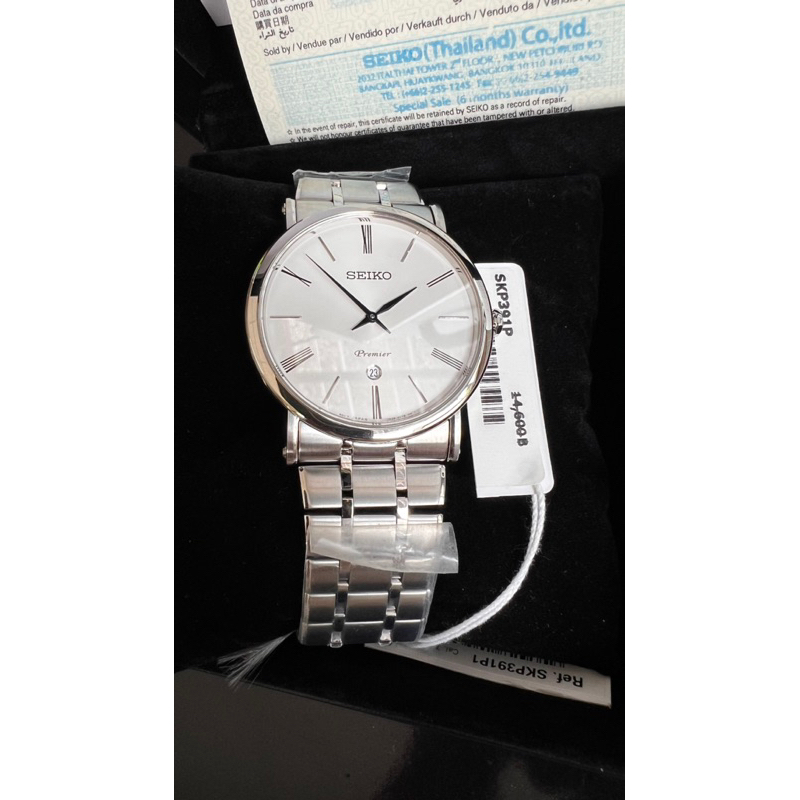 [ส่งฟรี]SALE 70%นาฬิกาข้อมือ Seiko Premier Slim White Dial Date Men's Dress Watch SKP391P1