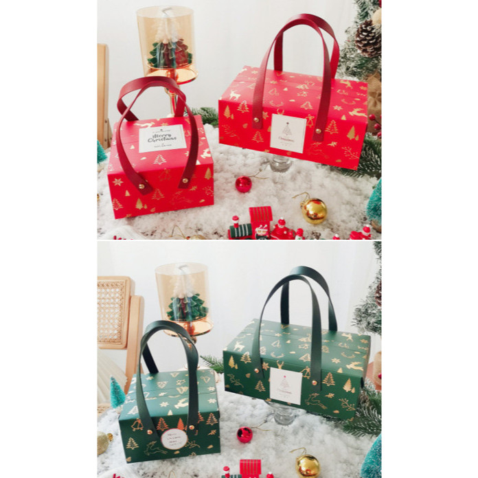 กล่องขนม หูหิ้ว คริสต์มาส Chritmas ของขวัญ คุ๊กกี้ ของชำร่วย หูหิ้ว สายหนัง CT58