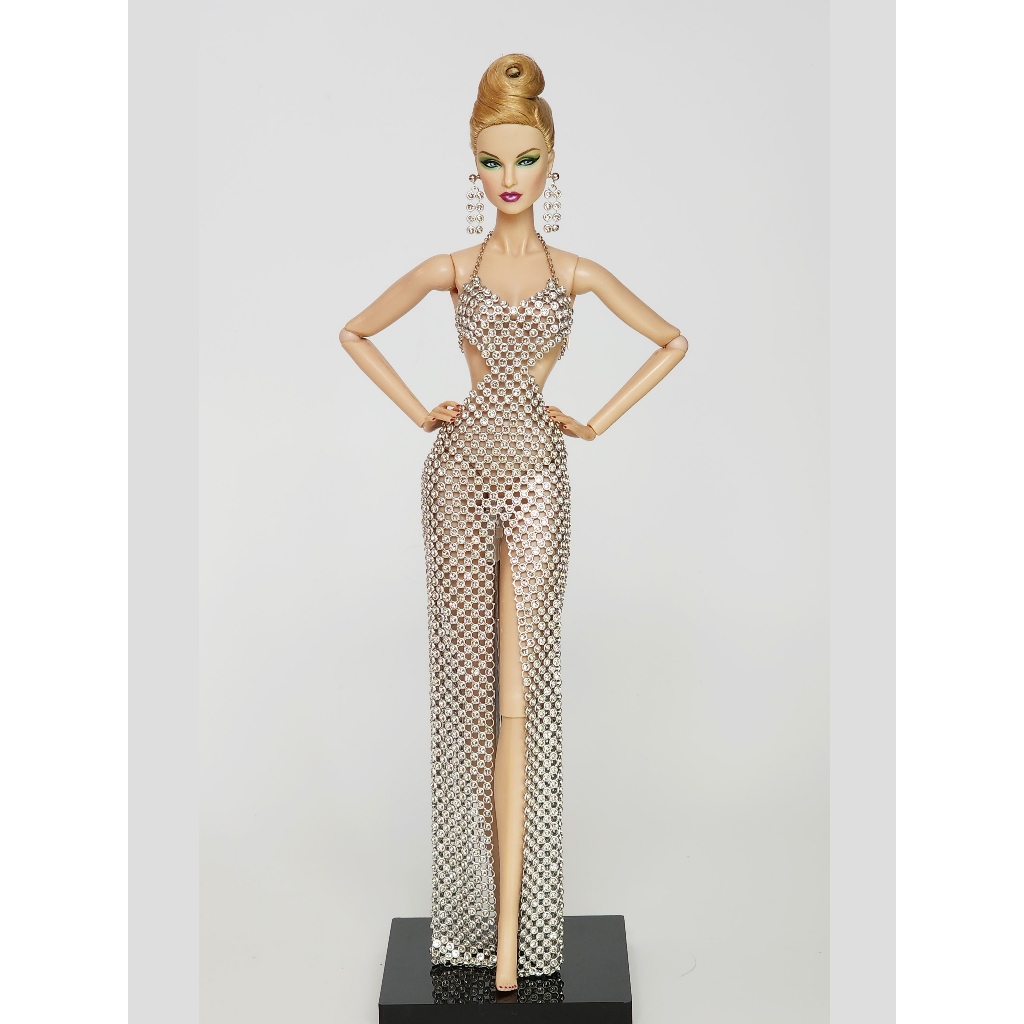 ชุดตุ๊กตา ทำมือ ตาข่ายโลหะสีเงิน คริสตัล สำหรับบาร์บี้ Fashion Royalty Doll Barbie Silkstone Poppy Parker Nuface D004S