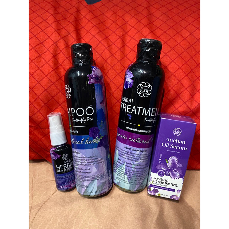 NEWชุดแชมพูอัญชัน4ชิ้น(แชมพู+ครีมนวด+เซรั่ม+ออยเซรั่ม)