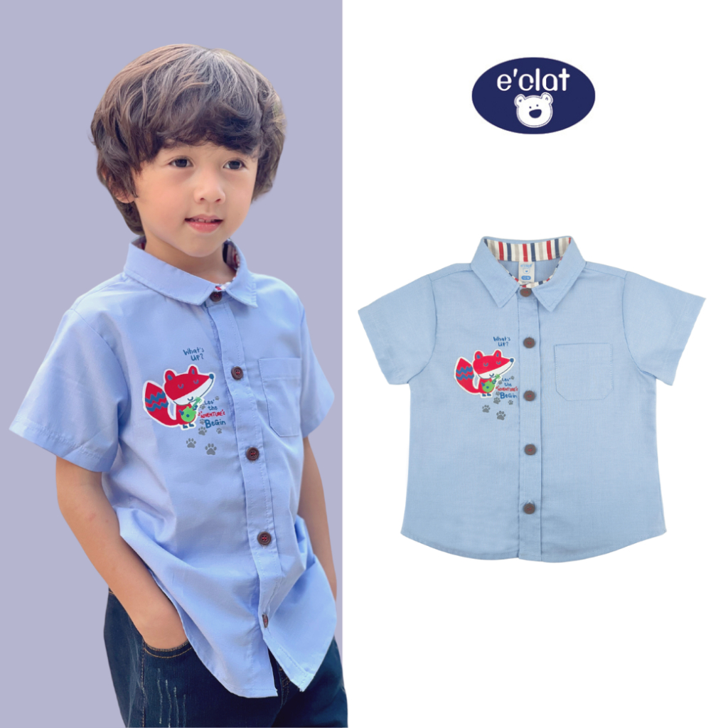 E'clat เสื้อเชิ๊ตเด็กผู้ชาย1-6ปี คอปก พิมพ์ลาย และมีกระเป๋า เนื้อผ้าcotton อ็อกฟร์อด นิ่ม เบา ใส่สบาย 7946