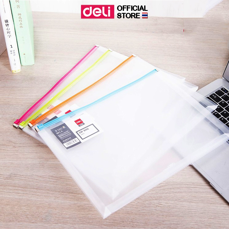 ซองซิปพลาสติก A4 Deli ซองซิปใส แฟ้มซองซิปใส่เอกสารกันน้ำ ซองพลาสติกPP เนื้ออ่อน เครื่องเขียน อุปกรณ์การเรียน คละสี 1ชิ้น