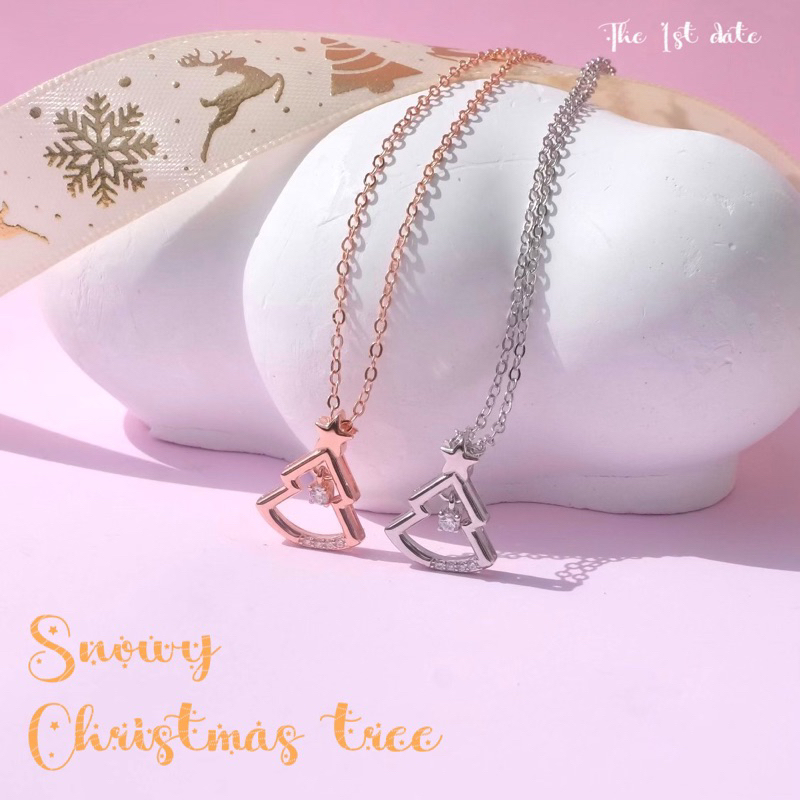 the1stdate*ส่งฟรี สร้อยคอเงินแท้s925รุ่นSnowy (แถมกล่อง การ์ด)