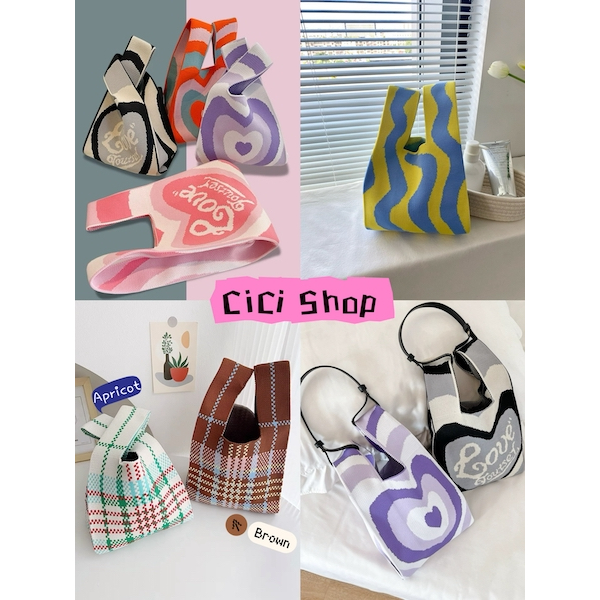 Cicishop(234/312/226)กระเป๋าถือ ทรงถัง ผ้าไหมพรมถัก ลายน่ารักๆ ใส่ของได้เยอะ แมทช์กับทุกลุคทุกสไตล์