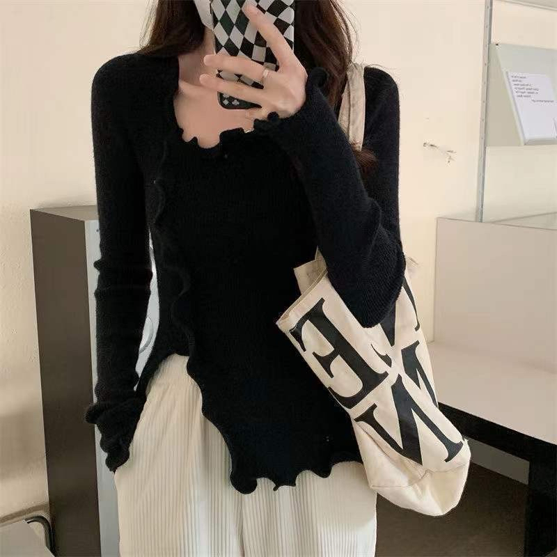 เสื้อถักแขนยาวและโบว์น่ารักสำหรับผู้หญิง เข้ารูป ใส่แล้วดูดี ดูผอม ใส่สบาย เสื้อไหมพรมผู้หญิงกันแดด กันหนาว