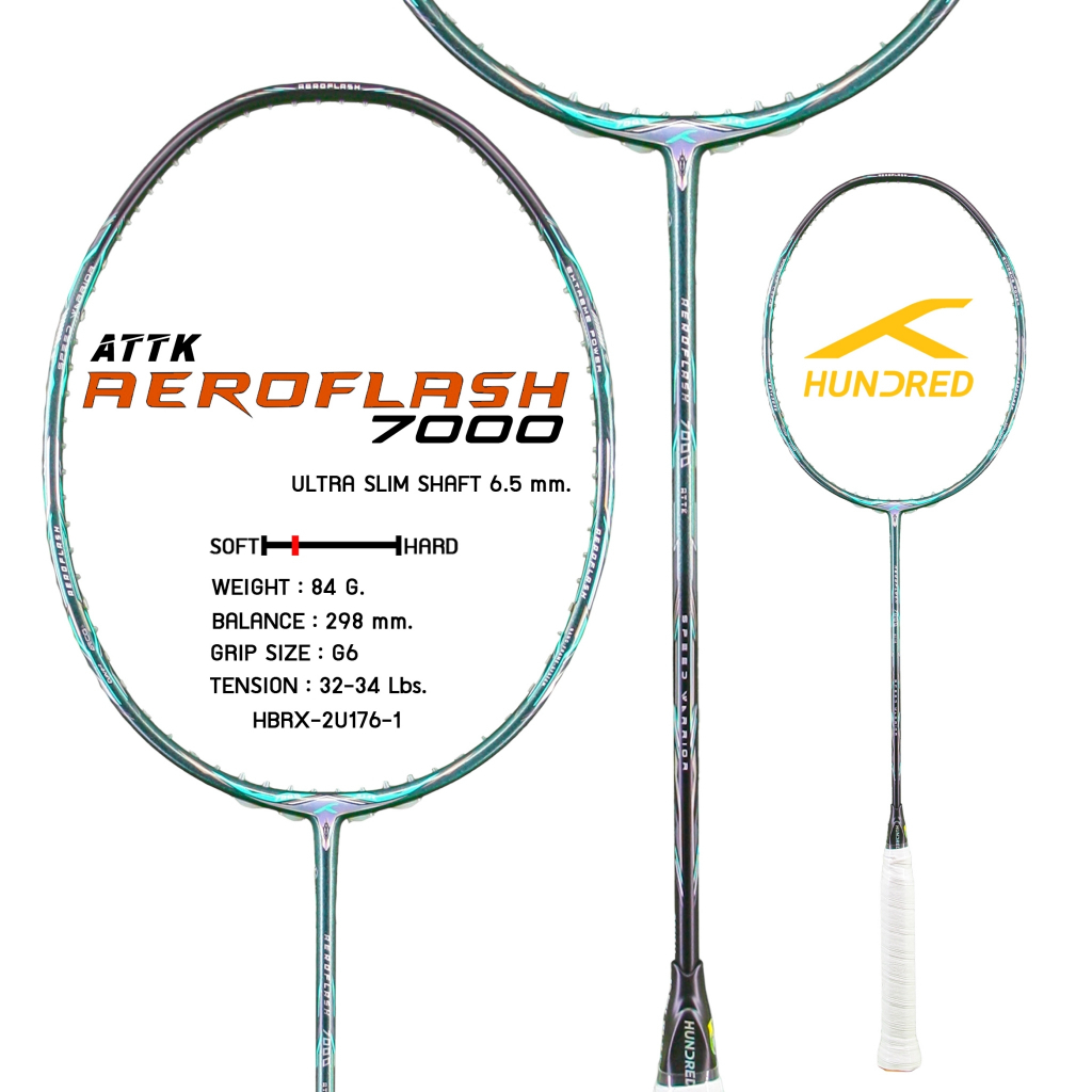 HUNDRED ไม้แบดมินตัน รุ่น AEROFLASH 7000 ATTK (HBRX-2U176) แถมกระเป๋า+พันด้าม+เอ็น พร้อมขึ้นฟรีเลือกที่ช้อปเพิ่มคุ้มกว่า