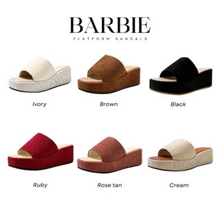 BARBIE : รองเท้าส้นตึกผ้าลูกฟูก บุซับหนังนุ่ม!! ใส่แล้วขาเรี…