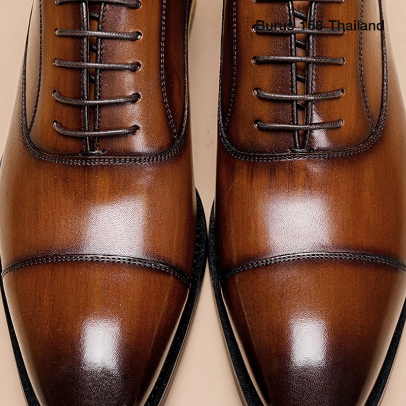 [Size 38-47] รองเท้าหนังแท้ ผู้ชาย (เย็บพื้นทุกคู่) - รุ่น Cap-toe Oxford คัทชูหนังแท้ผู้ชาย รองเท้าหนังทำงาน